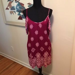 Mossimo Cold Shoulder Mini Babydoll Tunic Dress Berry Pink/White Floral Size 2
